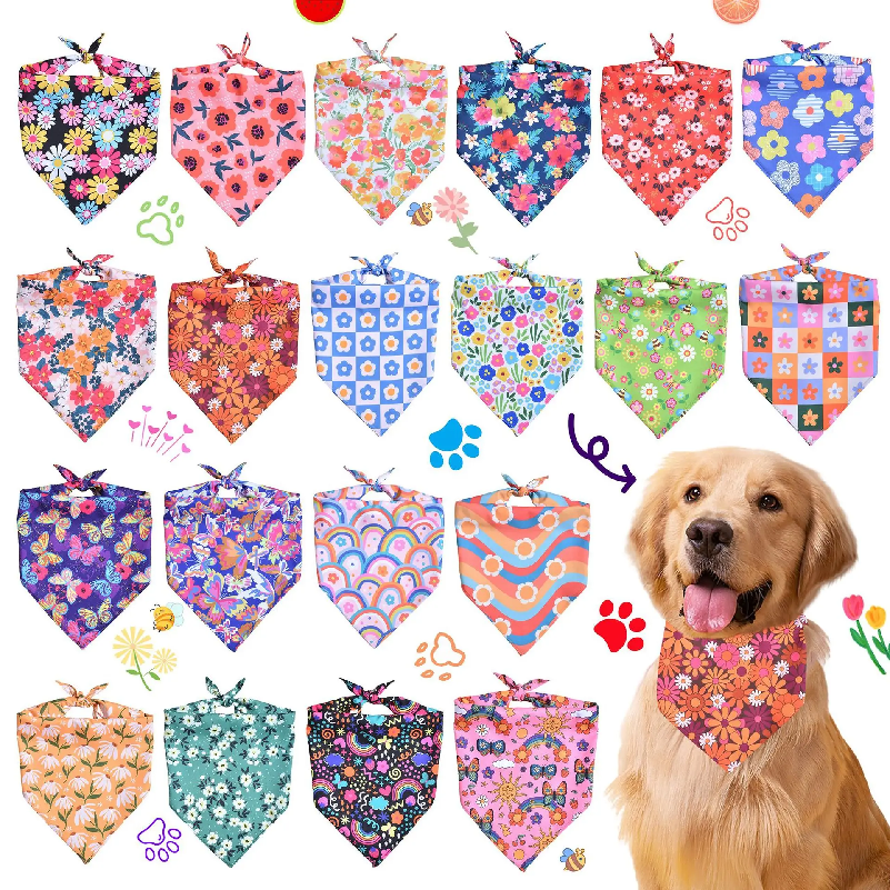 50pcs Floral Dog Bandanas Spri - Dog Bandana Scarf incelemesi ve fiyatı